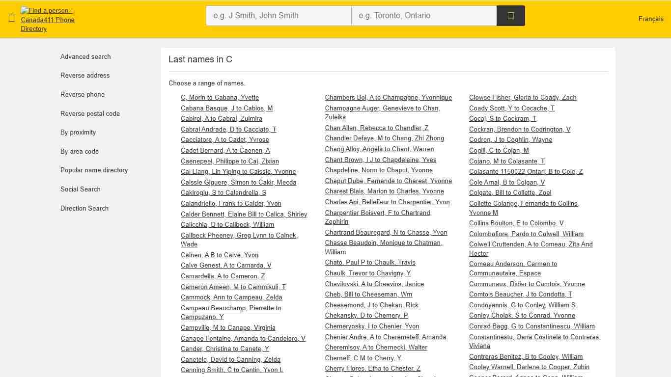 Name Directory - C in Canada | Canada411 People Finder
