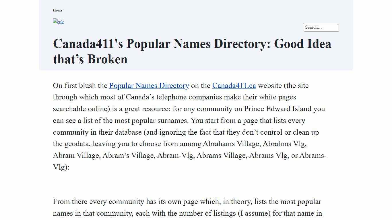 Canada411's Popular Names Directory: Good Idea that’s Broken | ruk.ca