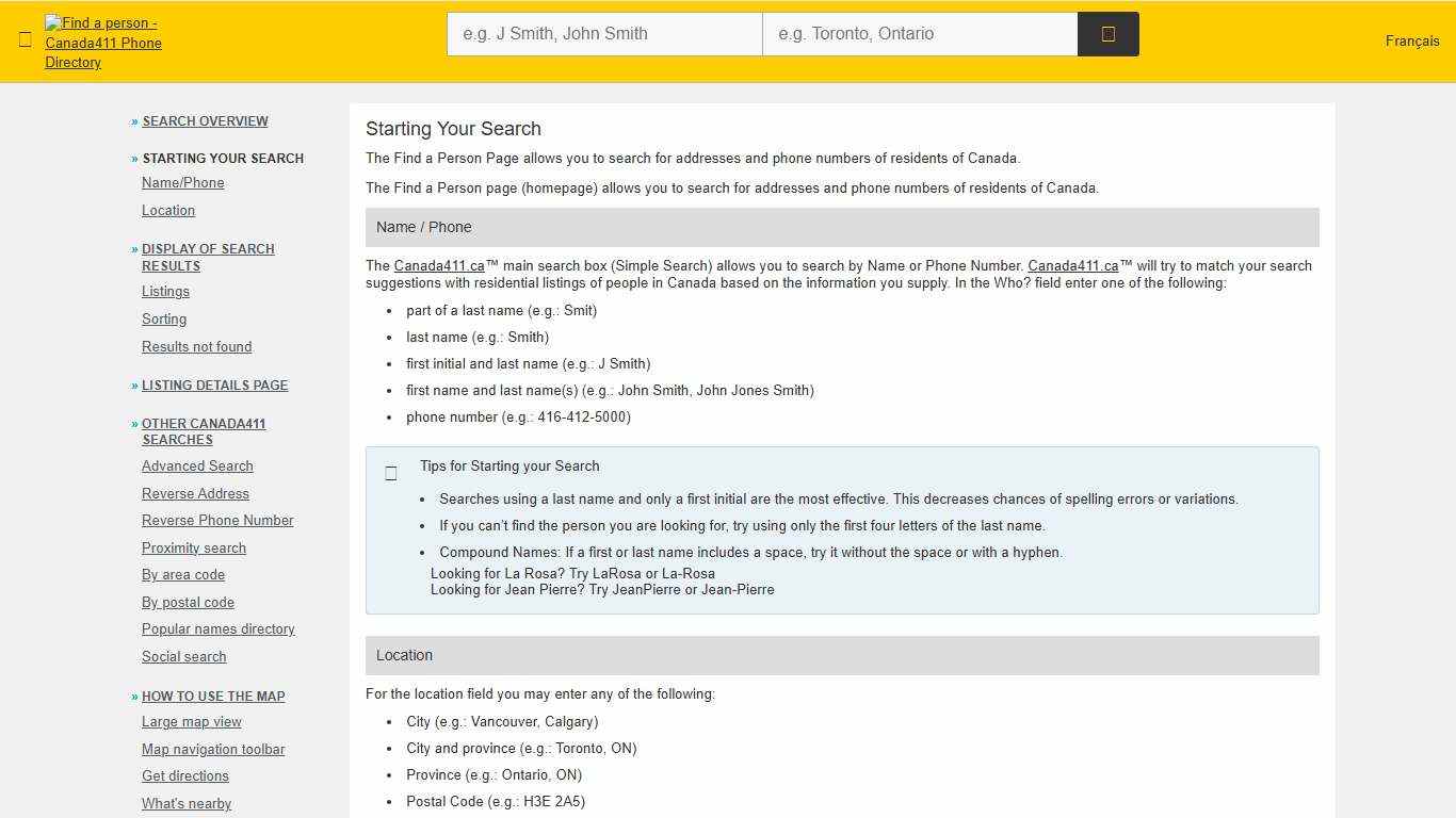 Canada 411 - Find a Person Help Files - powered by Canada411.ca™