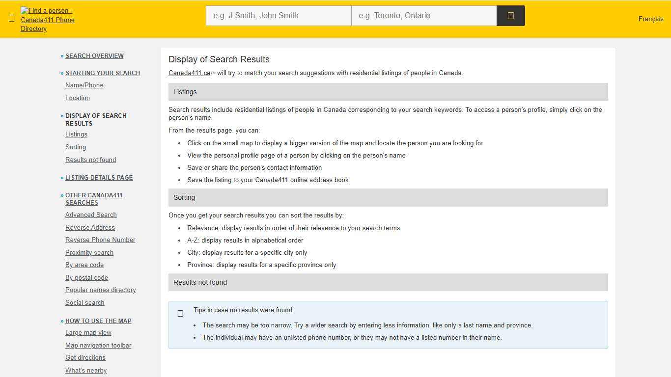 Canada 411 - Find a Person Help Files - powered by Canada411.ca™